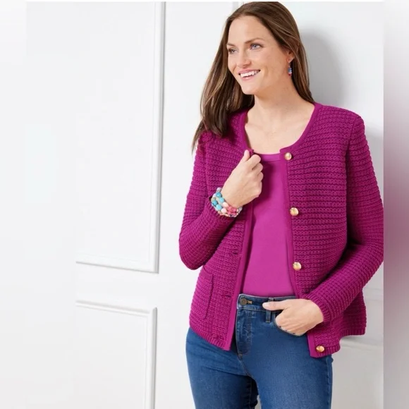 Talbots Fuchsia Knit Cardigan Jacket - Picture 1 of 6